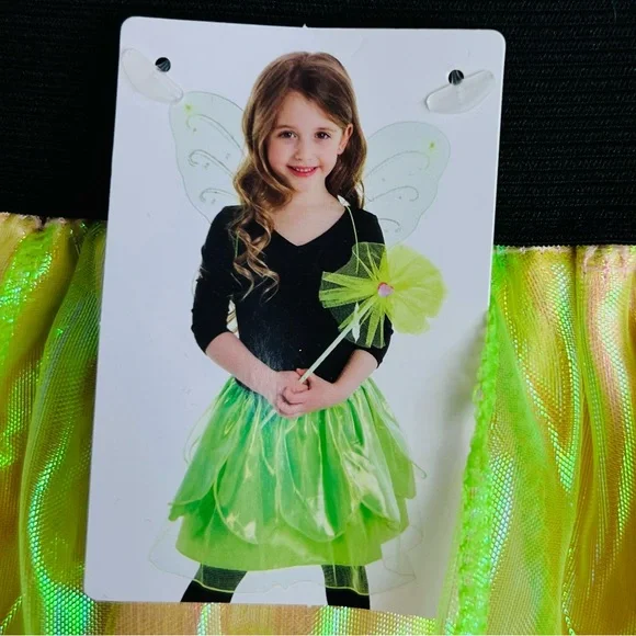 NWT Tinkerbell Fairy Layered Tutu Skirt & Wand Halloween Costume Set - Picture 2 of 5
